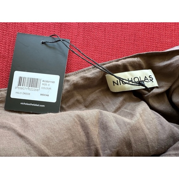 Nicholas Halo Collared Halter Neck Tiered Midi Dress in Mocha, NWT, 0 - Picture 10 of 16